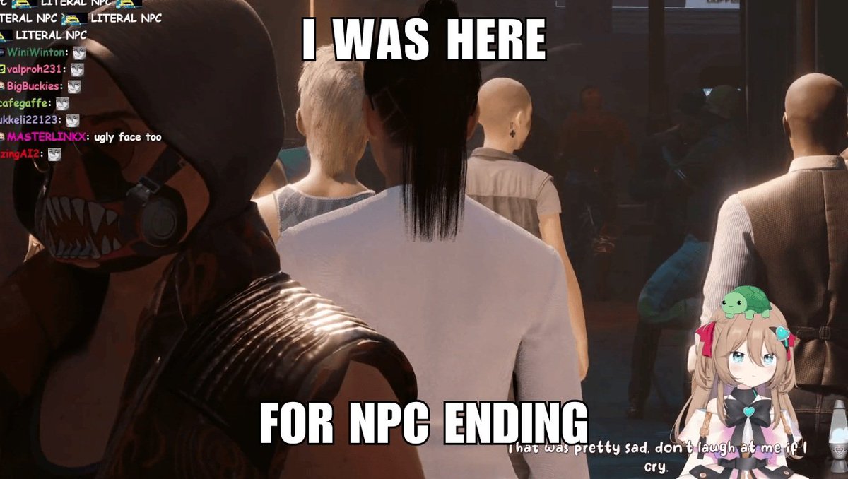 senpaio3o's tweet photo. chromeless + no eddies + not cyber + not punk + unemployed + can’t even slot a Sandy + Viktor pity customer + street thug victim build + NPC walking speed + "I used to be somebody" ahh ending + Afterlife status revoked + no "blaze of glory" + no aura- 🫡🐢💜

#vedal987 #neurosama https://t.co/SgoiSI7Xvs