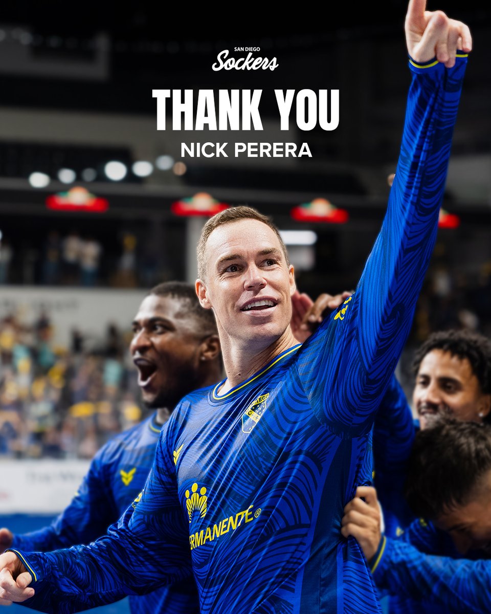SanDiegoSockers's tweet photo. Once a Socker, always a Socker. 💙 💛 

Thank you, Nick Perera, for an unforgettable season, a championship run, and countless memories for Sockers fans.

Wishing you and your family nothing but success in your next chapter! https://t.co/Xz9AXt24Jr