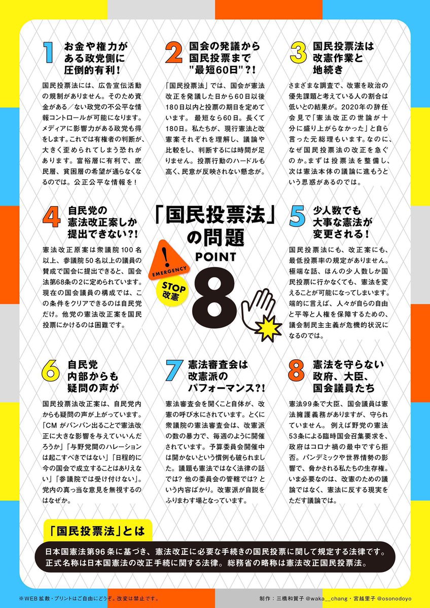 KaoTokyo's tweet photo. @chigasakisarry @MiyoshiMuscle 自民・維新=犯罪組織によって今日「憲法改正手続法（国民投票法）」の改悪案が可決されてしまう

憲法は権力者から国民の人権や自由を守る為の最高法規

彼らはカルト宗教の統一教会に乗っ取られ、日本が再び戦争の出来る国へ変えられる、戦前回帰になる

それでいいの？

#憲法改正手続法改悪反対 https://t.co/iWyRTUeiyM