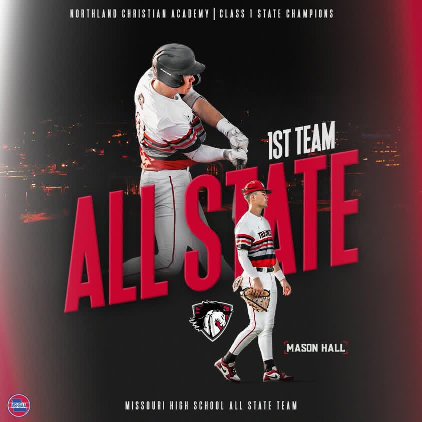 MasonAHall4's tweet photo. Grateful for the season and to be recognized as 1st team all state. Thank you to my coaches and teammates for all their support. @CE_Athlete @CEShowcase_ @bsblbluebook @PrepBaseballMO @NCSTrailblazers https://t.co/9ZppYuzDR7