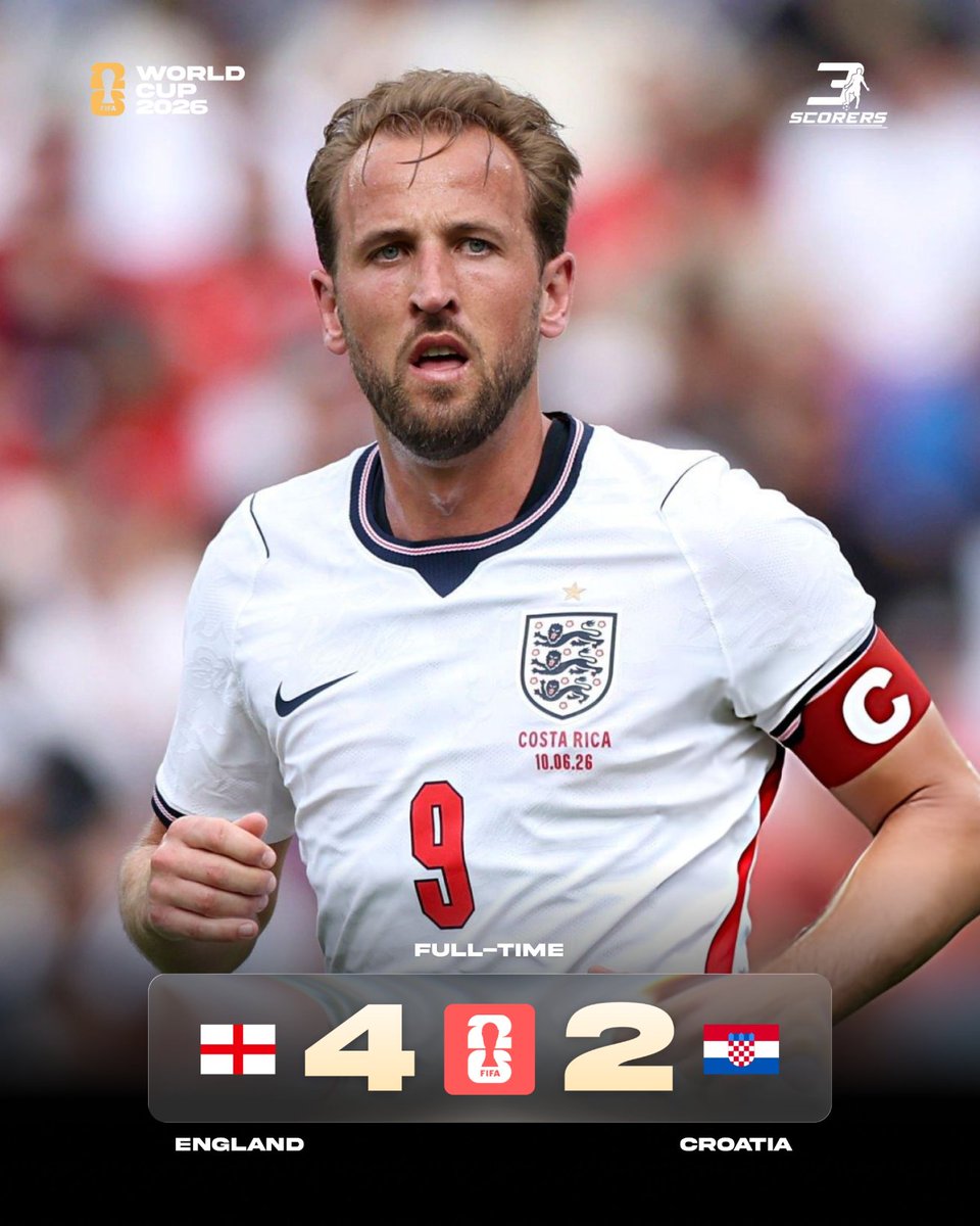 3Scorers's tweet photo. FT⚽️: 🏴󠁧󠁢󠁥󠁮󠁧󠁿 England 4⃣: 1⃣ Croatia 🇭🇷

Tuchel's first World Cup game ends with Kane, Saka, Rashford on the scoresheet for England🏴󠁧󠁢󠁥󠁮󠁧󠁿 https://t.co/0K0nCFBvNi