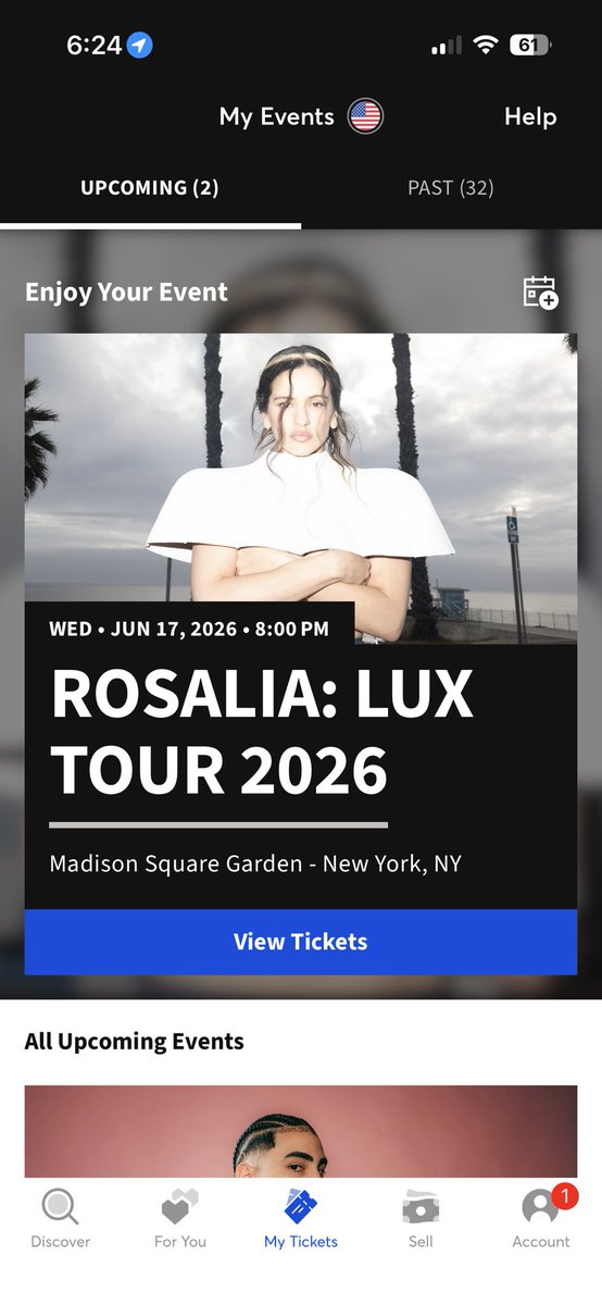 boleritoxx's tweet photo. selling one rosalia ticket for her msg show tonight $115 face value pls dm me if interested !!!! https://t.co/67fRNEq372