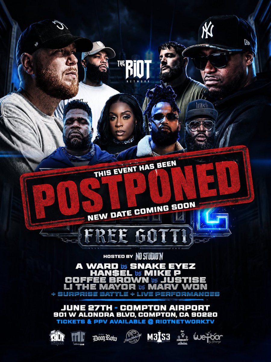 theriotoc's tweet photo. DUE TO UNFORTUNATE CIRCUMSTANCES JUNE 27th event will be postponed stay tuned for updates sorry for any inconvenience https://t.co/IaJoWydnos