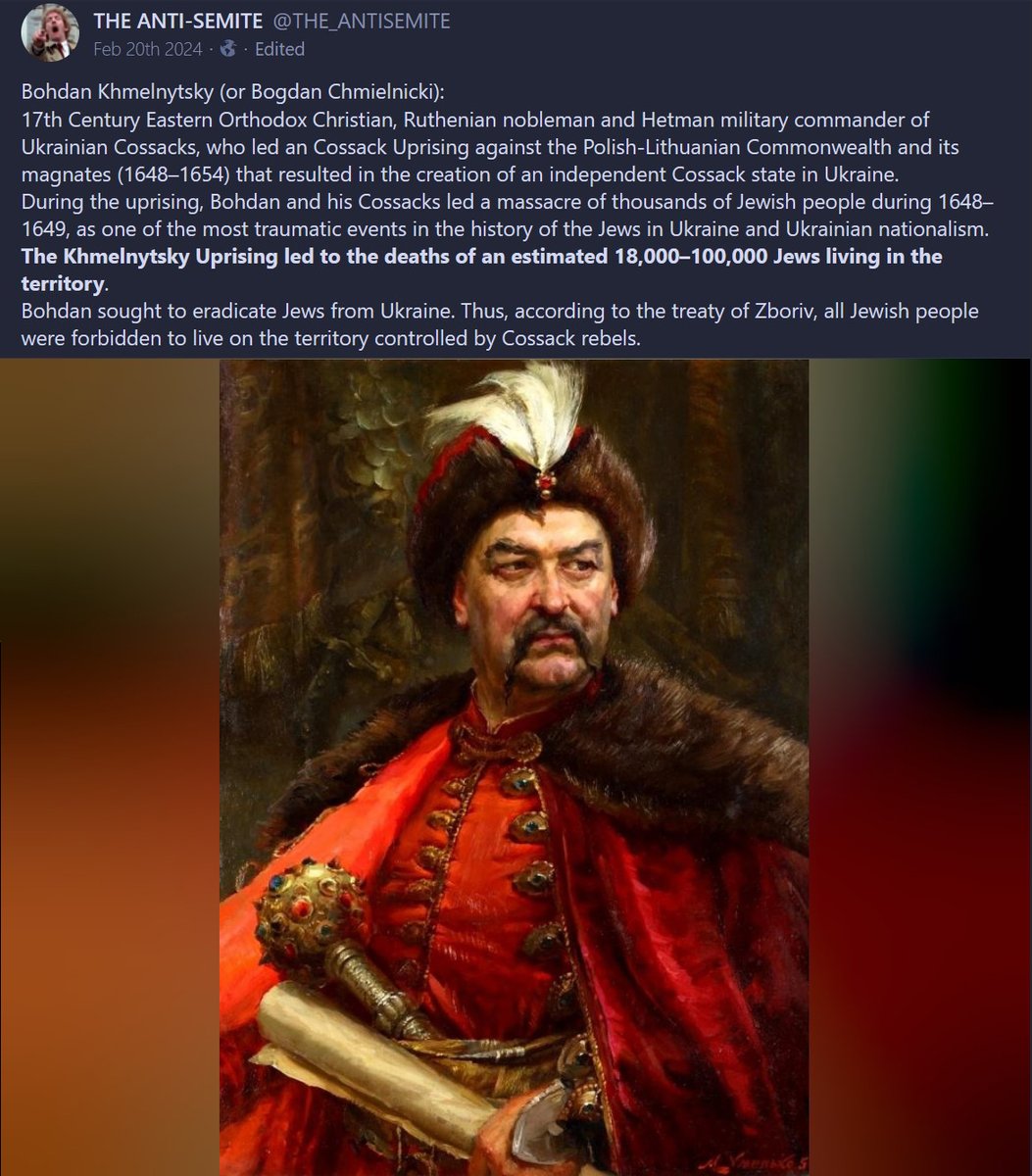 nti_semite's tweet photo. @almaz9713 @RT_com lol @ 'muh notzeez' 😂

I'm a follower of Bohdan Khmelnytsky
and Stefan Czarniecki https://t.co/jZwVx89K4V