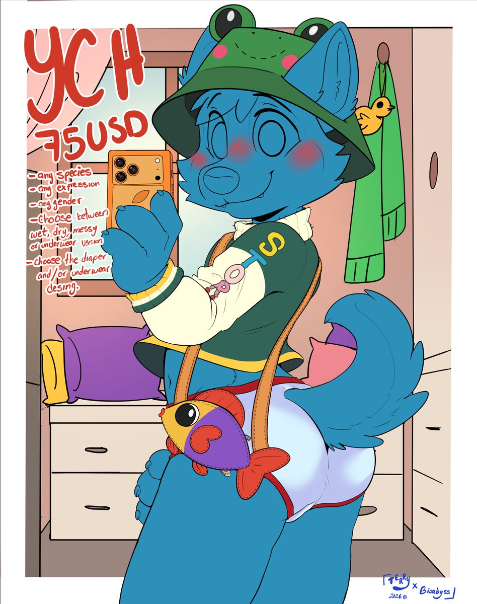 Terrytigon's tweet photo. Hi! I open commissions YCH 75usd.
-any species,vender,expresión
-Choose any version dry,wey,messy or underwear
-Choose the design of the diaper or underwear

If you're interested, send a DM here or on my Telegram @kopa20 

Collaboration with @Bisabyss 
#babyfur #ych Ty cuties❤️ https://t.co/toR7rqQaSb