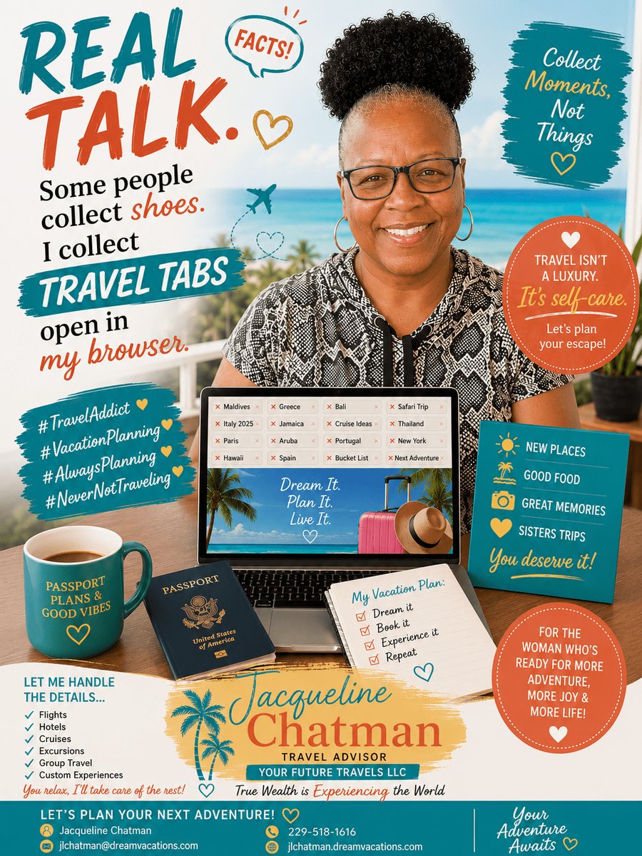 chatmanjl's tweet photo. #letsstartplanning #traveladdict #alwaysplanning #cometravelwithme #dreamvacations #vintageandvibrantvoyagers #yourfuturetravelsllc https://t.co/PMErGiMH3w