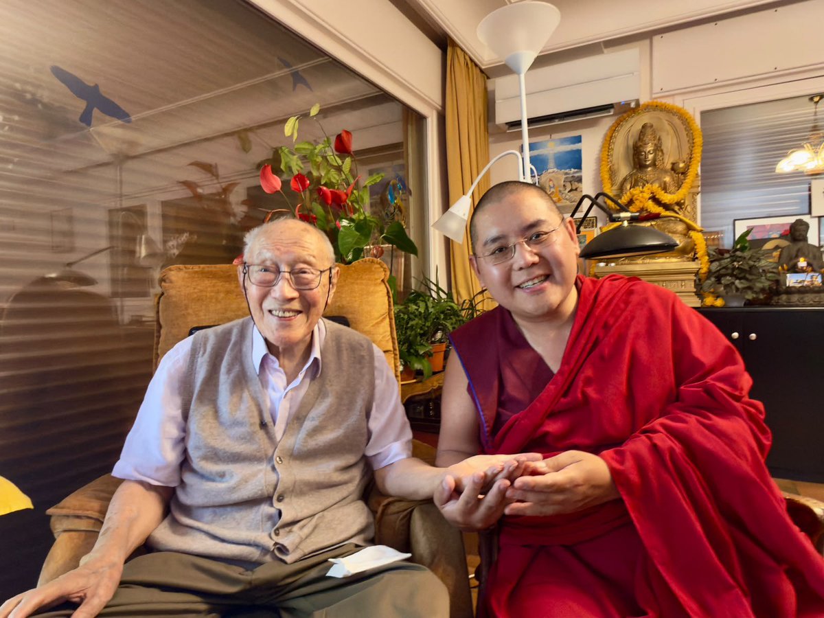 LingRinpoche's tweet photo. His Eminence Kyabje Yongzin Ling Rinpoche with Dakpo Lama Rinpoche at the Gaden Ling Institute, France on 17th June. A joyful and auspicious meeting. https://t.co/zZTAal8Jf1