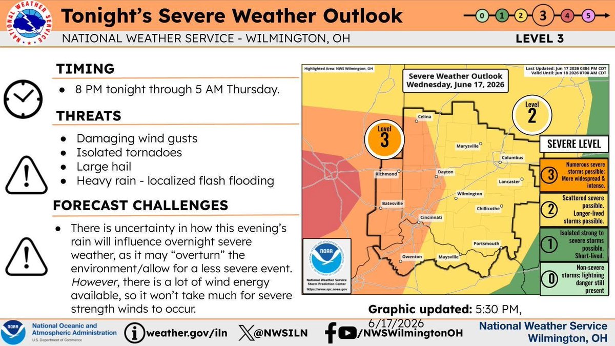NWSILN's tweet photo. A subtle shift southeast in the Enhanced (Level 3) Severe Threat for overnight tonight &amp; some updated messaging regarding forecast challenges. 

Have multiple ways to receive weather alerts &amp; have a plan in place for your home if severe weather or flooding occurs overnight! https://t.co/5nJzwSNauR