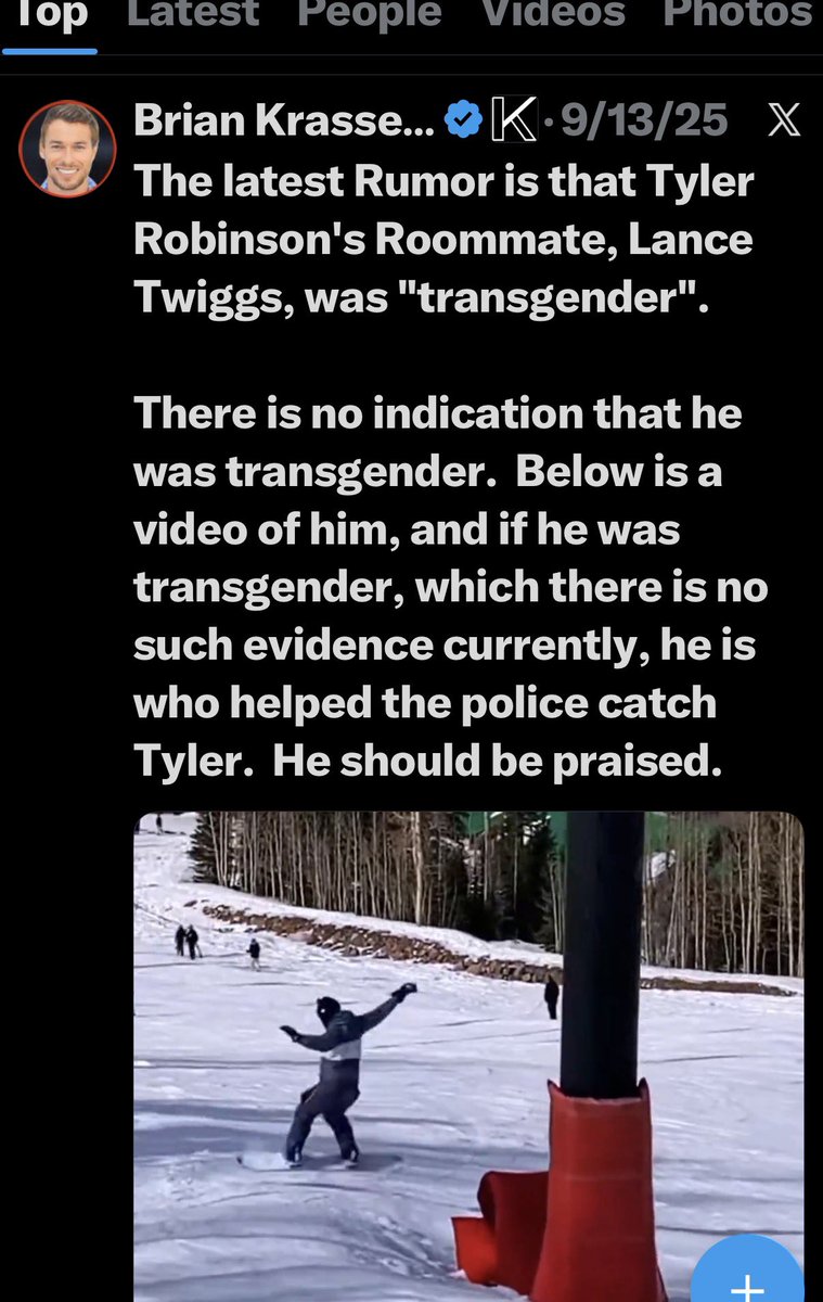 clerpatriot's tweet photo. Remember when Brian Krassenstein swore Tyler Robinson’s ‘lover’ Lance Twiggs was just a “roommate” and definitely not trans? All to desperately push the “Tyler was MAGA” narrative.

I wonder what Brian thinks now? https://t.co/t8YmI07CXx