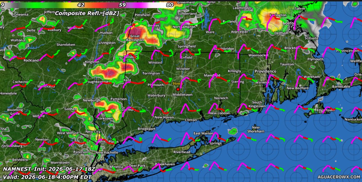 BenWx_Official's tweet photo. This is not a good luck at all for Southern New England tomorrow afternoon and evening. We certainly have quite a bit of wind shear (well over 40 knots) yielding a tornado hazard. https://t.co/wVvLGpuOoU