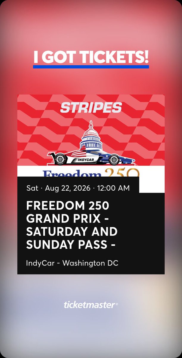 Davidxp97's tweet photo. I got tickets! Freedom 250 Grand Prix! I can't wait for this once-in-a-lifetime experience! #MERICA #freedom250 https://t.co/x1JGpXtDsx