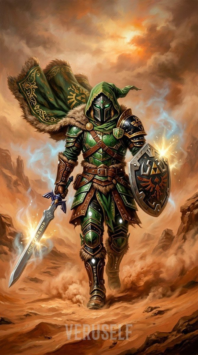 Veruself's tweet photo. Should Link from The Legend of Zelda wear a helmet as part of his standard equipment, or would it alter his aesthetic and make him no longer recognizable? What do you think of this design? https://t.co/cXjloLqlXe