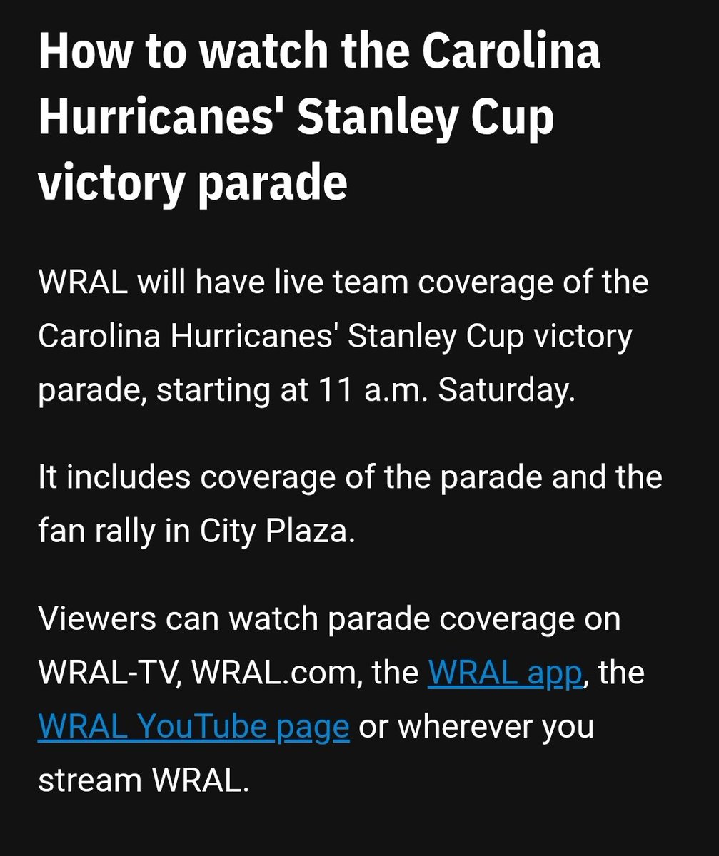 officeninjacat's tweet photo. I found confirmation that ABC11 and WRAL will have coverage of the Stanley Cup parade. 🏒 https://t.co/LuOvQAX0Vr