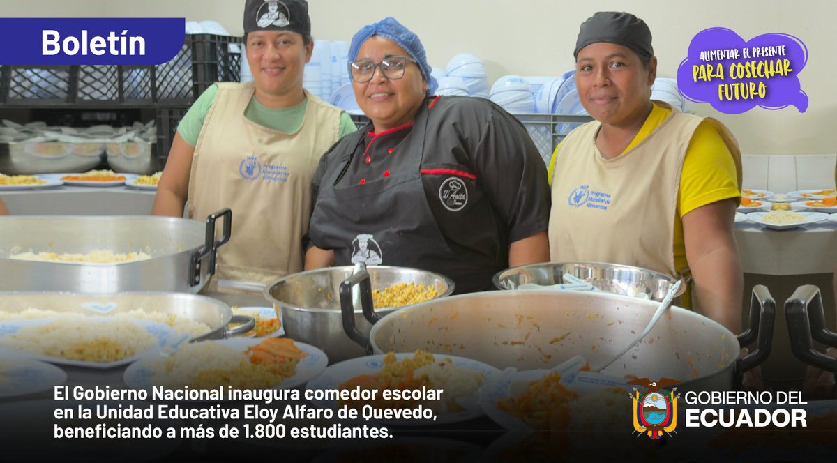Educacion_Ec's tweet photo. 📝[BOLETÍN] Gracias al trabajo conjunto con el Programa Mundial de Alimentos (PMA) y aliados estratégicos, inauguramos el nuevo comedor escolar de la Unidad Educativa Eloy Alfaro, en Quevedo, un espacio que garantizará alimentación nutritiva y de calidad para cerca de 1.800 estudiantes cada día.

Más información ➡️ https://t.co/d1pClhZS73