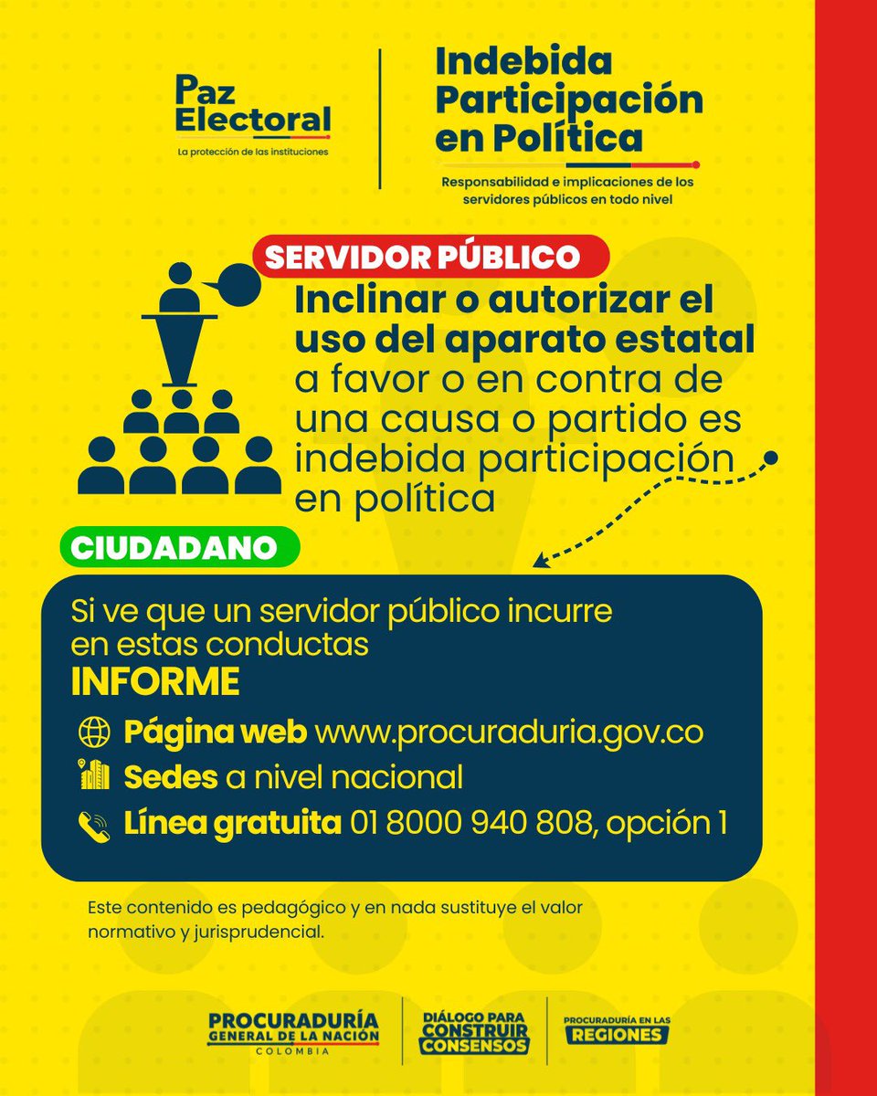 CancilleriaCol's tweet photo. La democracia también se fortalece desde el exterior. #LaLíneaQueNoSeCruza promueve elecciones transparentes y el respeto por las normas que garantizan la imparcialidad en el servicio público.

La participación política tiene límites establecidos por la Constitución y la ley. Si conoces posibles conductas que puedan afectar la transparencia electoral, informa a través de los canales digitales de la @PGN_COL.