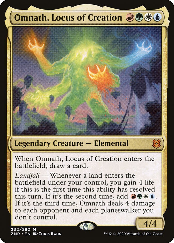 mtg_rafa's tweet photo. @JuecesMagic Hola una duda con estas cartas. Estando ambas en mesa, entiendo que si bajas una tierra Omnath dispara la habilidad de ganar 4 vidas y generar 2 manas no? Y luego si bajas una segunda tierra salta la tercera habilidad. Y solo sucede una vez por turno? No se acumula https://t.co/YMGiEGfuEs
