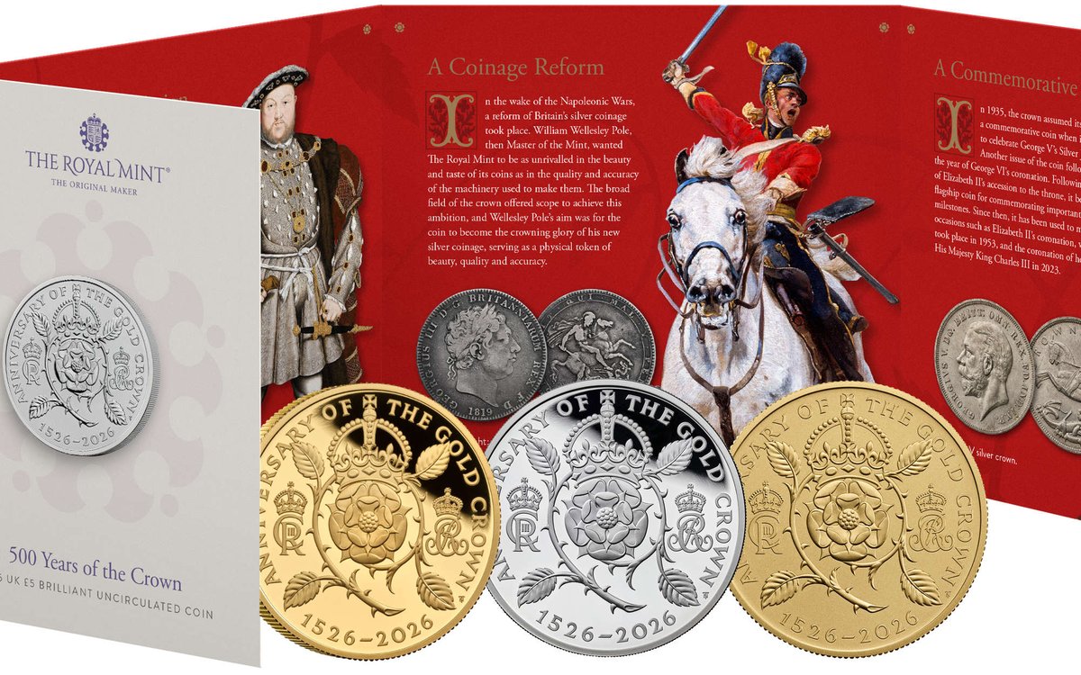 agaunews's tweet photo. 500 years since King Henry VIII introduced the Gold Crown, the Royal Mint issues a commemorative homage in silver and gold - https://t.co/wJ0tHQe9pf - #coins #numismatics #silver #gold #history #henryviii #royalmint #royalfamily #monarchy #preciousmetals #goldcoin https://t.co/bzqOu3yHdj