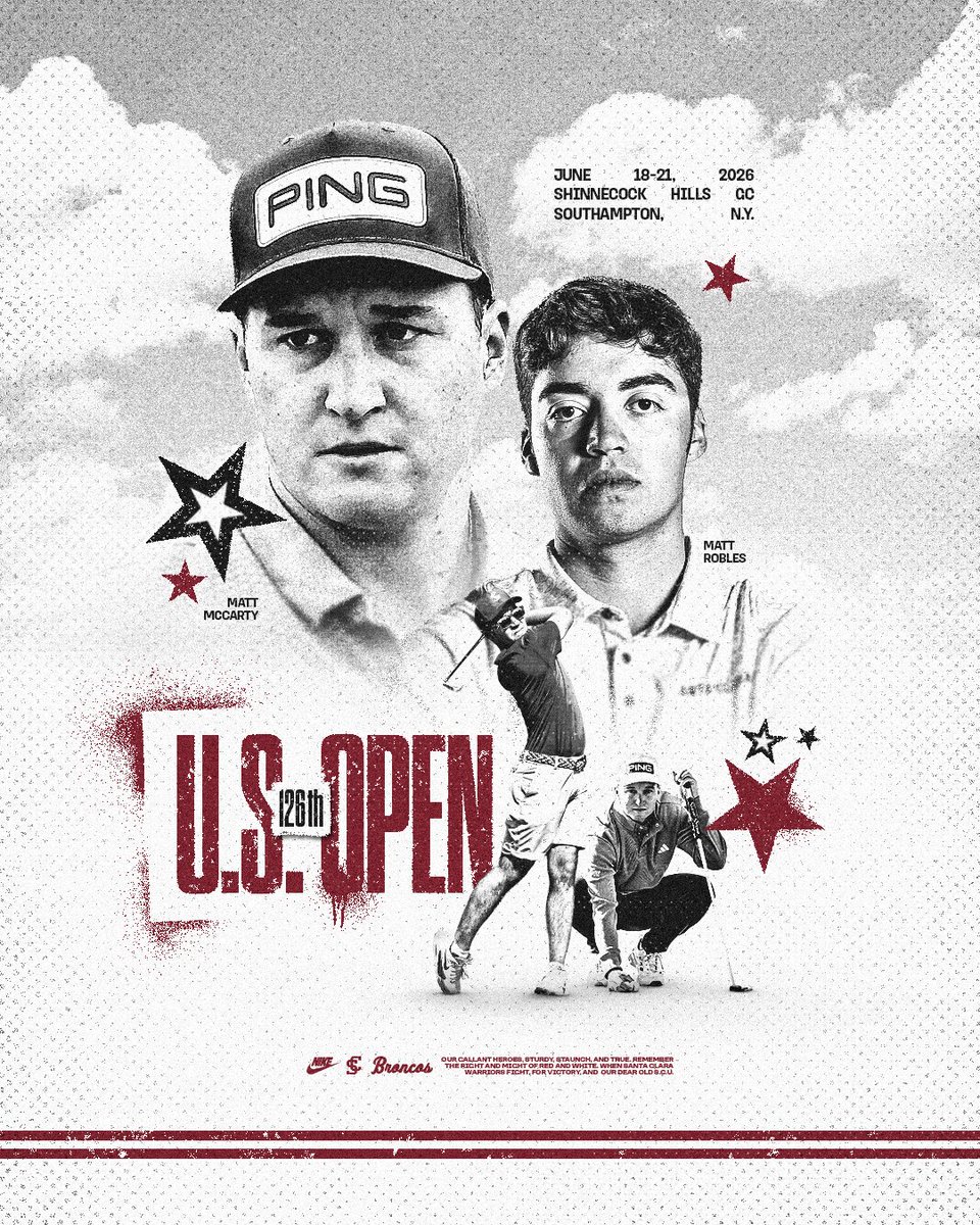 SCUBroncos's tweet photo. 𝑩𝒓𝒐𝒏𝒄𝒐𝒔 𝒕𝒐 𝒕𝒉𝒆 𝑼.𝑺. 𝑶𝒑𝒆𝒏🇺🇸🏌️‍♂️

Congratulations to Matt McCarty and Matt Robles on qualifying for the 126th U.S. Open at Shinnecock Hills Golf Club!

#StampedeTogether https://t.co/WEjNLvi0sq