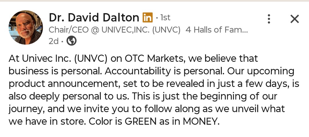 IanTitus9's tweet photo. $UNVC News in the next few days, very low float https://t.co/HbQBjMMeUb