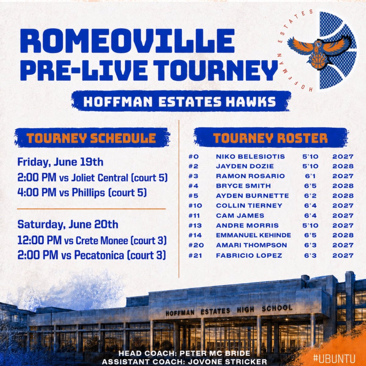 HEHSbball's tweet photo. Hawks will be in Romeoville this upcoming weekend at the @RVilleLivehoops pre-live shootout. Schedule &amp; weekend roster attached ⬇️🔵🟠🏀

@ILHoopProspects @BigTimRevue @PrepHoopsIL @Sports4Illinois @chilandprephoop @ILLHoopsScoops https://t.co/mpHXJZE36n