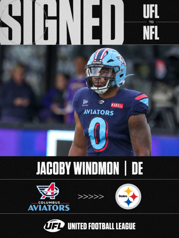 TheUFL's tweet photo. Pittsburgh adds a force to the line 💪

Jacoby Windmon signs with the Steelers! 

#UFLtoNFL https://t.co/EMHLXSv7Ie