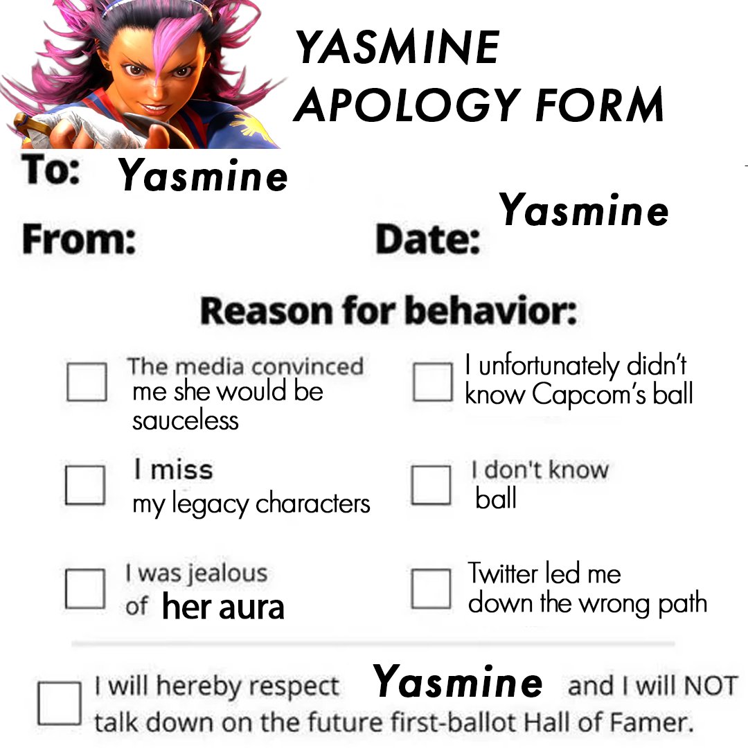 GhostFrom3S's tweet photo. @StreetFighter For everybody that was speaking crazy on Yasmine's name. https://t.co/931vah2NFj