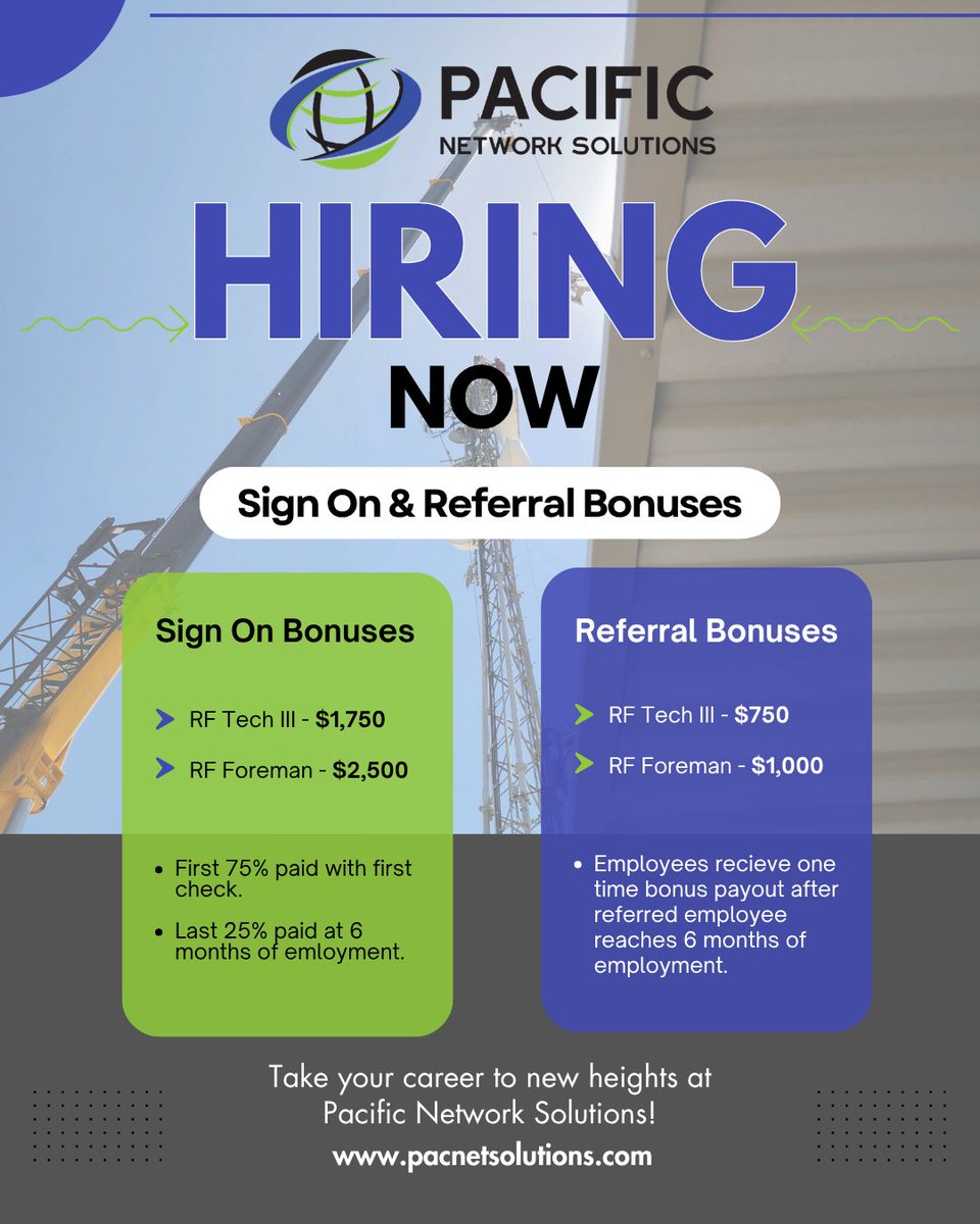 PacNetSolutions's tweet photo. Apply today! Visit the LinkTree in our bio!

#nowhiring #hiring #telecom #telecommunications #construction #rf #foreman #technician #pacnet #pacificnetworksolutions https://t.co/rpr9UNtrCB