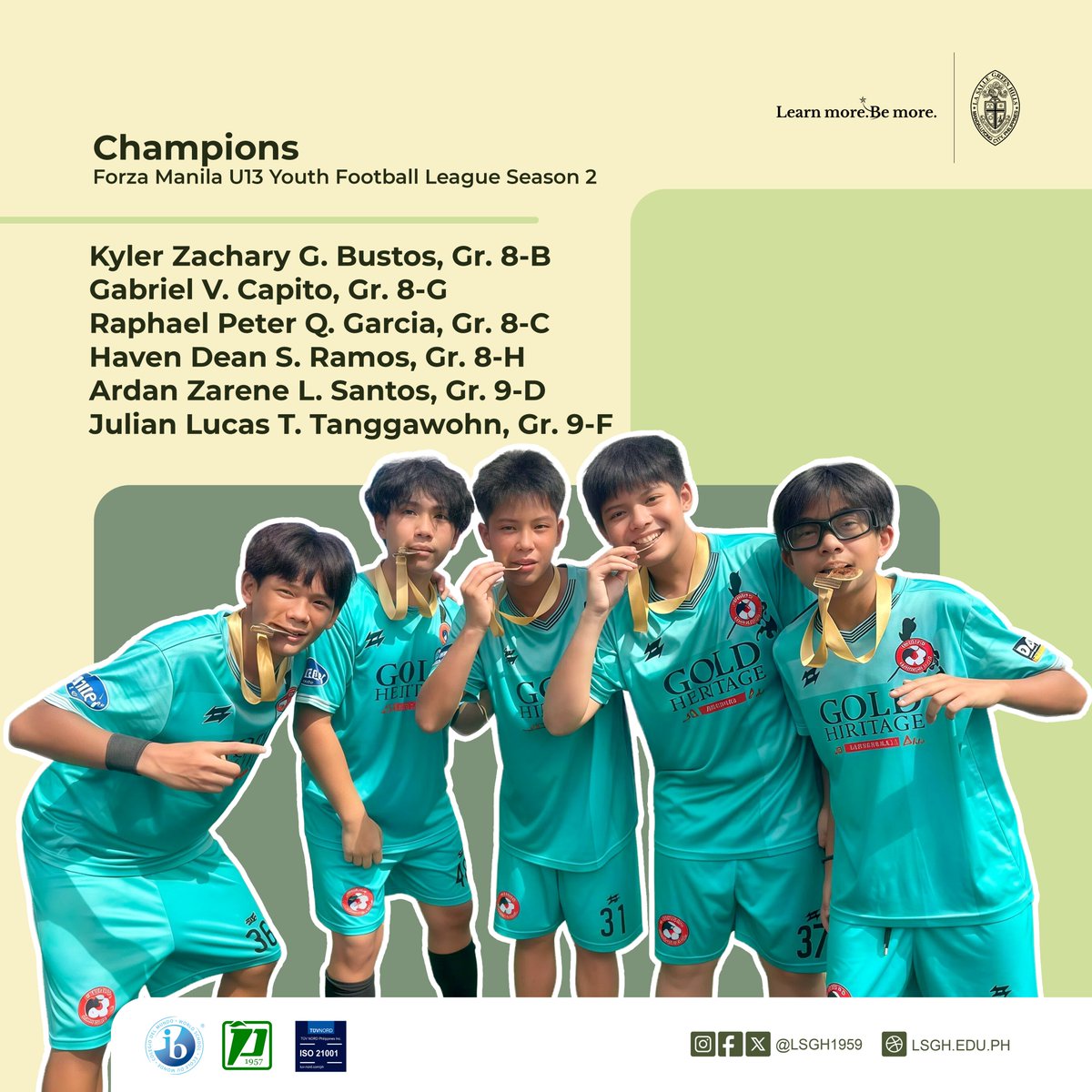 lsgh1959's tweet photo. One team. One goal. One championship.

Congratulations to our Lasallian student-athletes who led Forza Manila U13 to victory, securing the YFL Season 2 2025 Championship title!
Their triumph reflects more than skill on the pitch—it showcases dedication, teamwork, sportsmanship, and the pride of representing both club and school. 
The One Forza U13 squad embodies Lasallian boys showing up, representing, and giving their all to claim the championship. Your LSGH family celebrates this remarkable achievement!
#LearnMoreBeMore