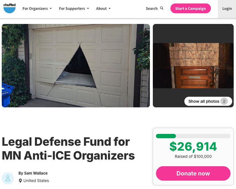 DrKarlynB's tweet photo. Breaking: 

Someone named Sam Wallace has started a crowdfunding campaign for the 15 Antifa members arrested in Minneapolis yesterday.

It has already raised over $26,000 of the $100,000 goal.

It was promoted by Antifa's publishing arm, Crimethinc, just hours ago. https://t.co/btZH7wVNcC