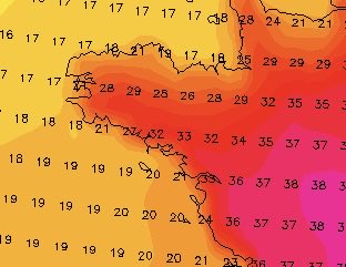 meteolamballe's tweet photo. Épisode de chaleur sur une partie de la Bretagne GFS  prévoit des fortes chaleurs sur l’est breton avec un risque d’intensification mardi et mercredi prochain 
@MeteoBretagne @ExtremeMeteo @lachainemeteo @LTMagglo @LamballeArmor @LamballeandCo @radio_bretagne5 @OuestFrance https://t.co/178ucAUZA7