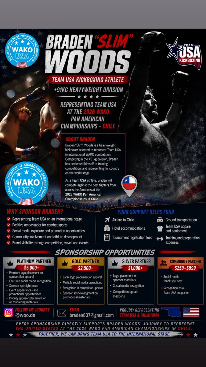 BradenWoods2's tweet photo. Honored to be representing USA this August in Chile! 🇨🇱 

Sponsorship packages below 🇺🇸 https://t.co/V5GApwvuoW