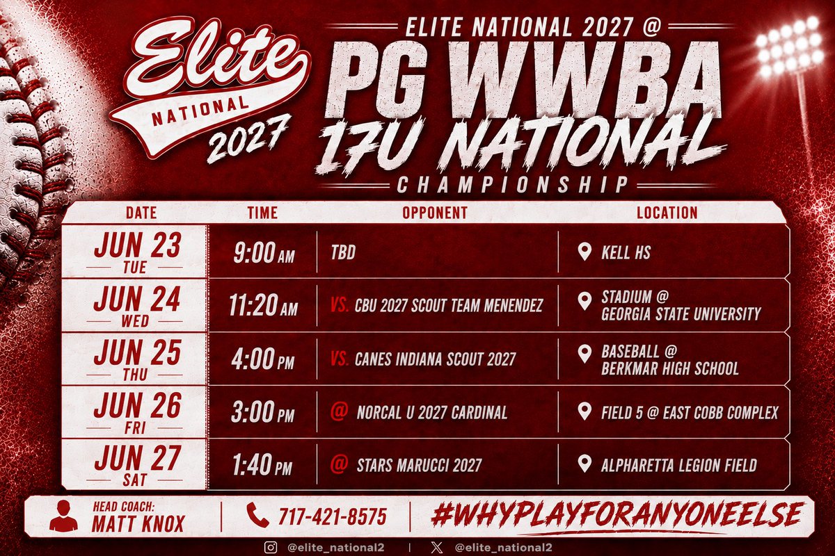Daniel_Hoctor's tweet photo. Elite National 2027 PG WWBA 17U National Championship Tournament Schedule.  Ready to get down there with the team! https://t.co/9B1MEM9nnn