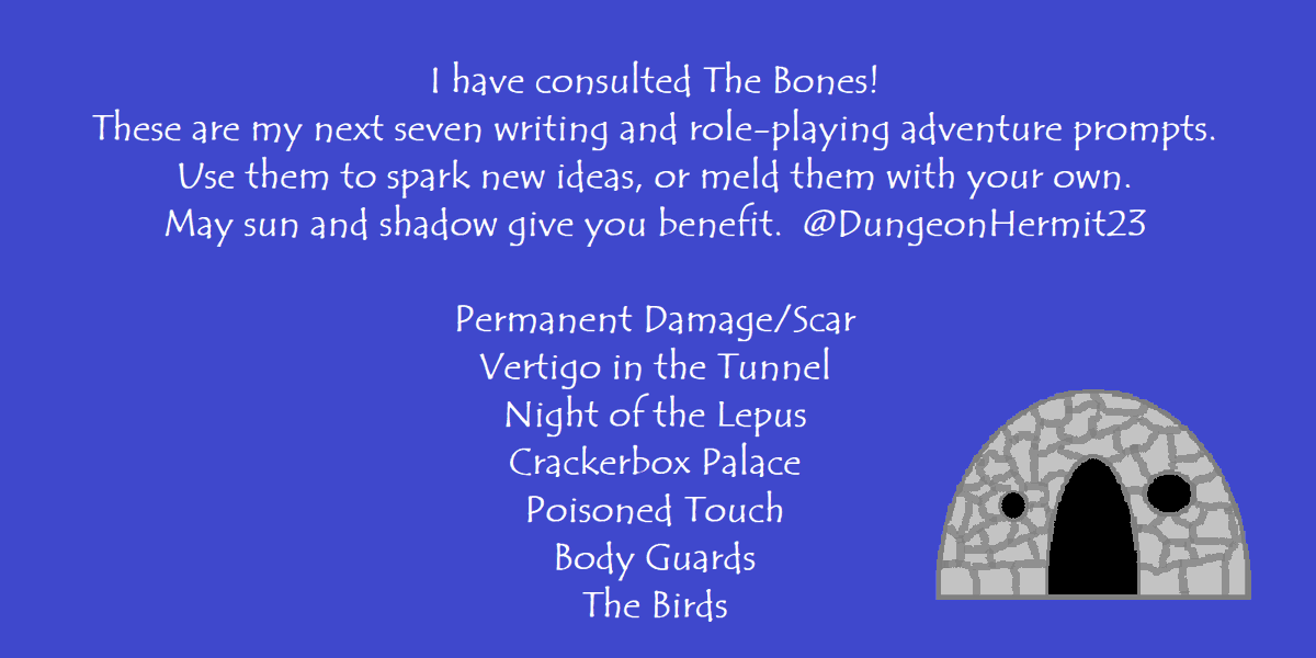 DungeonHermit23's tweet photo. 🤔For Your Consideration🤔
From my hut deep in The Black Swamp,
I offer this 353rd collection of #WritingPrompts
for your #DnD style #RolePlaying game, or #writing.
🏰  ⚔️  🐉 🗡️  🧙‍♂️

Provided for folks following #TTRPG #Dungeon25 #ttrpgcommunity #ttrpgfamily &amp; similar hashtags. https://t.co/suVv0eim4m