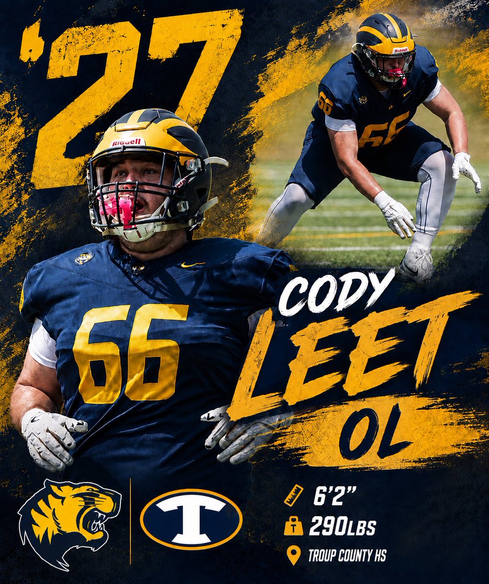 TroupRecruitz's tweet photo. ‘27 Troup County HS OL Cody Leet @CodyLeethopx 6’2” 290lbs #RecruitTroup 

Hudl: https://t.co/VnQ2SsVcE9 https://t.co/WioSiDSiB1