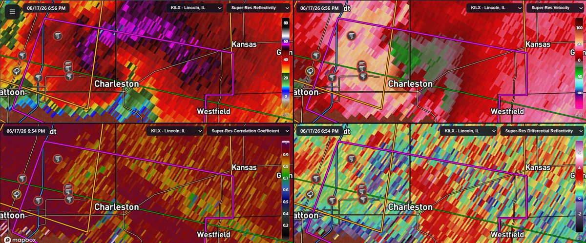 WxAtom's tweet photo. Potentially strong tornado heading into Charleston, Illinois. https://t.co/5iaYgN1rbA