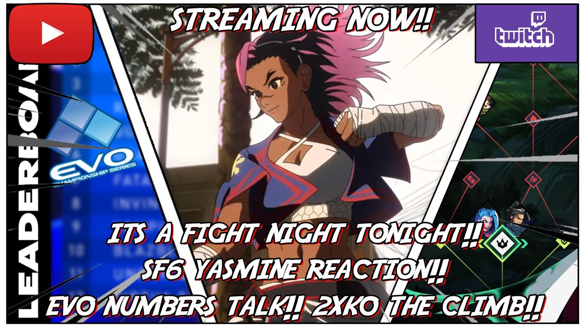 KhaizaKahn's tweet photo. STREAMING NOW!!

>>>>>>>>>>>>>>

IT'S A FIGHT NIGHT!! SF6 Yasmine Reaction! Evo Numbers Talk! 2XKO The Climb!

>>>>>>>>>>>>>>

🟣https://t.co/B0wyhWB69H
🟥https://t.co/6Fdw0ZOI9H

#twitchaffiliate #autisticstreamer #fightinggames #FGC #YouTuber https://t.co/NfiQffEtV6