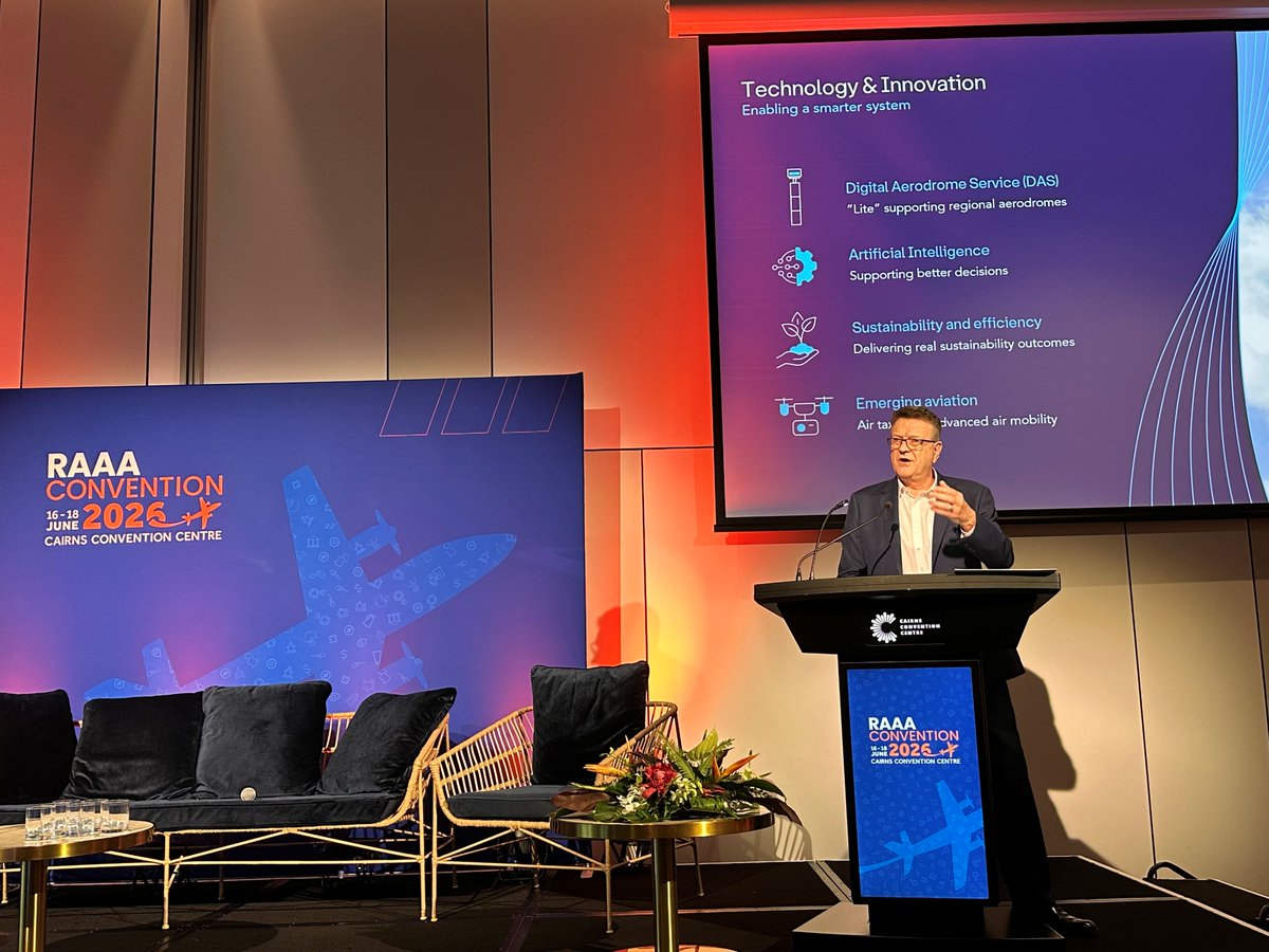 AirservicesNews's tweet photo. Our CEO Rob Sharp at the #RAAA Convention in Cairns this week.
A valuable opportunity to work with industry on the challenges and opportunities shaping regional aviation such as performance, resilience and innovation. We’re committed to a safe, efficient and connected airspace. https://t.co/LhykxW1Jee