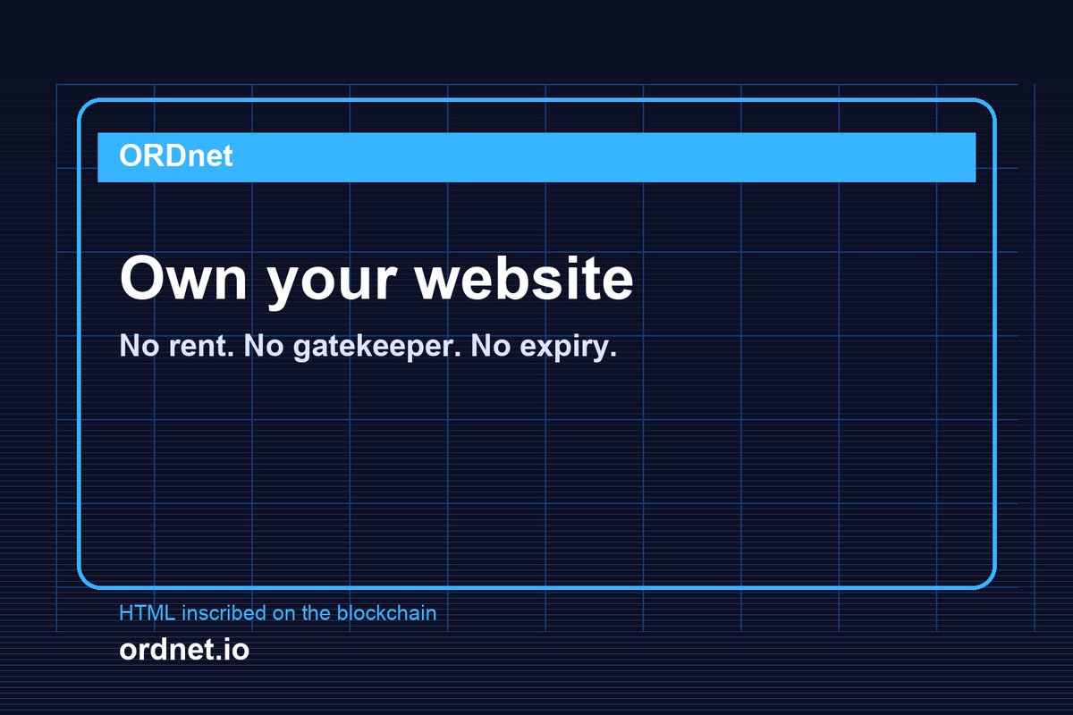 3web3web3's tweet photo. Put your site where hosts cannot switch it off.
With ORDnet, your HTML goes on-chain, stays wallet-linked, and skips the usual hosting rent loop.
#ORDnet #Web3 #BSV #OnChain #OwnYourSite https://t.co/7RTbAdlBBG