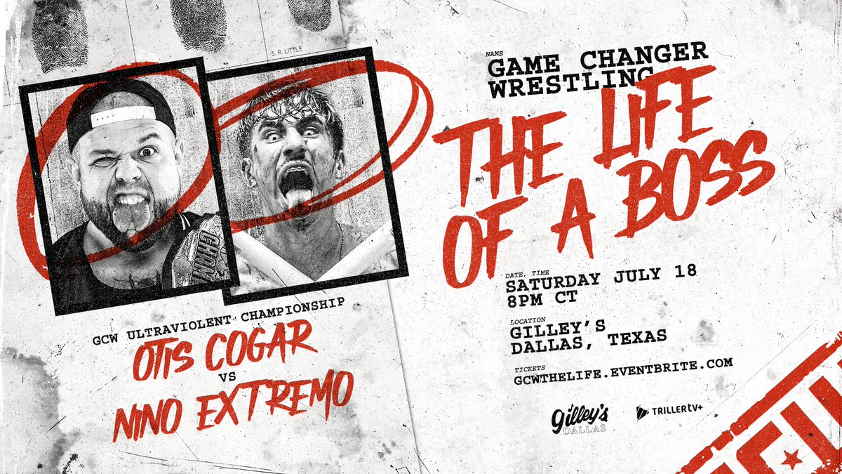 GCWrestling_'s tweet photo. *DALLAS UPDATE*

Just Signed:

*GCW UV Title Match*

OTIS COGAR
vs
NINO EXTREMO

Plus:
Bustah &amp; Brain vs KJ &amp; Stackhouse
Atticus Cogar
Bear Bronson
Cowboy Way
Vipress
+more

Get Tix:
https://t.co/QwG1boacqE

Saturday 7/18 - 8PM
Gilley's - Dallas TX
Watch LIVE on @Triller_TV+ https://t.co/zbFA71adBZ