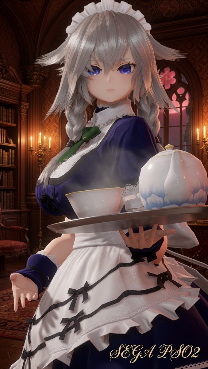 homudari2's tweet photo. 皆様おはようございます。
本日は東方Projectより
「十六夜咲夜」　
再現です。

「ここは私の世界。時も時計も動かない。時を刻むことは、もう許されないわ。そして時は動きだす。」

#PSO2NGS 
#PSO2NGS_SS︎ 
#東方Projectㅤㅤㅤㅤ
#メンテの日じゃないけどｓｓを貼る
#ほむぷそコーデ https://t.co/wS7NMeTfcr