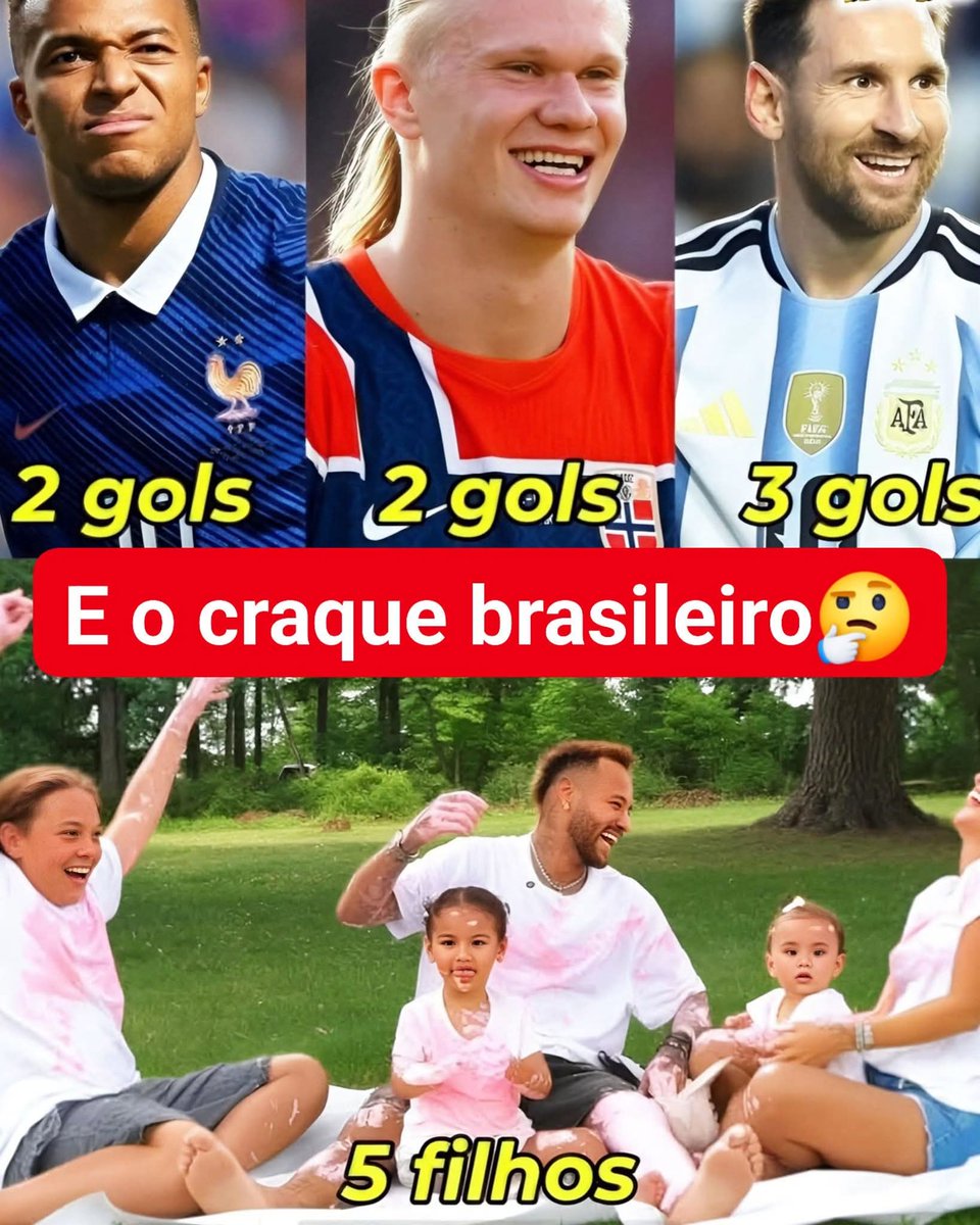 ADMJ_IOS's tweet photo. Mbappé 2 gols/ Messi 3 gols/Haaland 2 gols / Neymar 5 filhos!!
 Para alguns Neymar ainda é o gênio da bola; para outros, um verdadeiro “bola mucha” que coleciona contusões como se fossem troféus. https://t.co/ivTuSLD0Zc