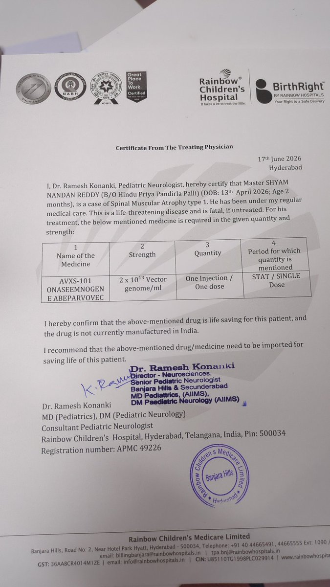 rachamalla_NKR's tweet photo. Urgent plea for my son 2 months old battling SMA Type 1. The ₹16Cr life-saving injection is far beyond my family's reach. Requesting @naralokesh anna &amp; @AndhraPradeshCM to step in with the same compassion shown during #ProjectPunarvika. Please save another innocent life! 🙏 https://t.co/YqejaAvpv0