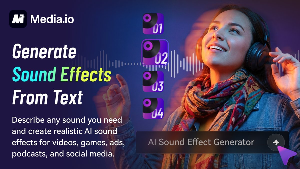 mediaioofficial's tweet photo. Need the perfect sound effect? Just describe it. 🔊
Generate realistic AI sound effects for videos, games, ads, podcasts, and social media in seconds.
Click here to start your creation 👉https://t.co/Z42hIDWlsb
#AISoundEffects #TextToSound #AudioAI #VideoEditing #GameDev #Mediaio