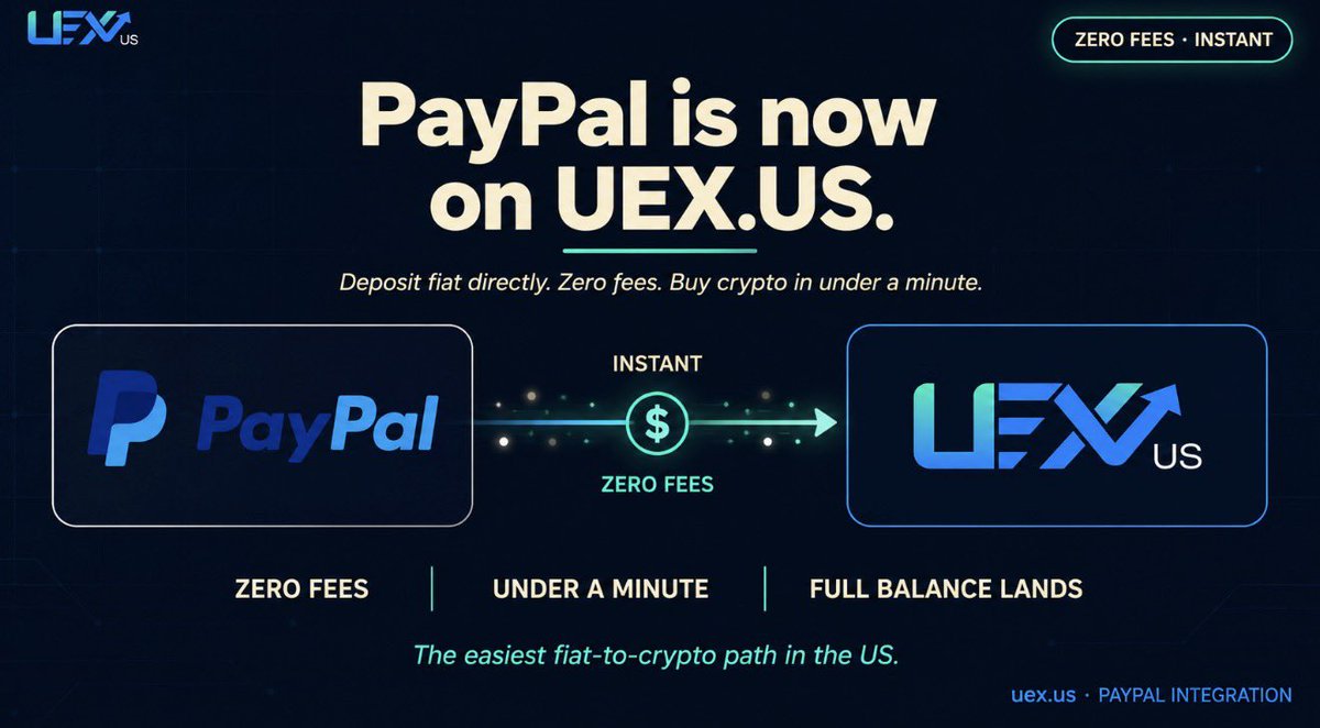 uex_us's tweet photo. On https://t.co/tENlDZyZmC you can deposit with PayPal in under a minute. Zero fees. 

The full balance lands in your UEX wallet, ready to buy whatever crypto you want.

→ PayPal you already use, no new account to set up 
→ Zero deposit fees 
→ Buy any of 100+ crypto assets ($BTC, $ETH, $SOL, $ATOM, $SNEK, $KAS, $DOG, PENGU, and more) 
→ Activate Savings Rewards to earn from 3.5% to 16% APY on what you hold

The easiest fiat-to-crypto path in the world!