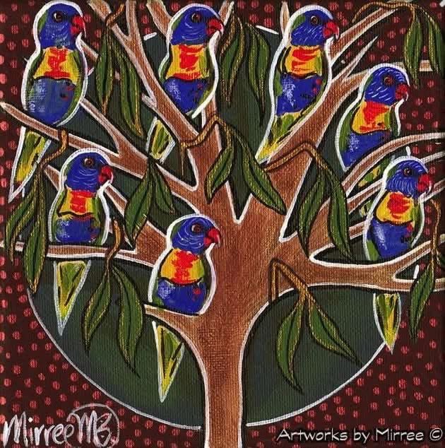 artbymirree's tweet photo. ITS ALWAYS A HAPPY DAY WITH THE MAGIC OF RAINBOW LORIKEETS 💙 
'Australian Rainbow Lorikeets in Tree' ~ Life Changing Series

Read more on this link: https://t.co/j9Lf00SWNU 

#art #aboriginalart #birds #nature #artcollector #ArtistOnTwitter https://t.co/NoJXk0figk