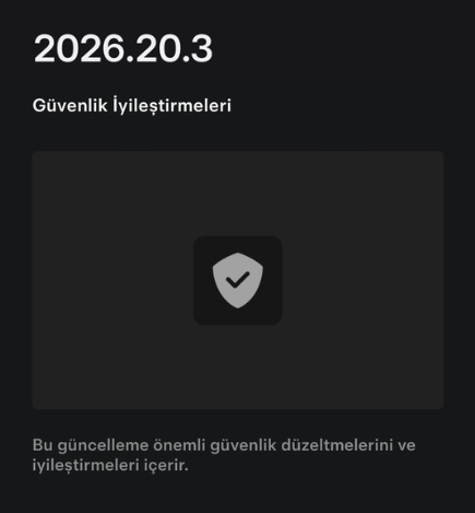 TeslaLog's tweet photo. Tesla, yeni 2026.20.3 güncellemesini göndermeye başladı.
Gelen ilk sürüm notlarına göre bu güncelleme sadece güvenlik iyileştirmeleri içeriyor.
#TeslaLog #TeslaYazılım #YazılımGüncellemesi https://t.co/4m4ddVhtBV