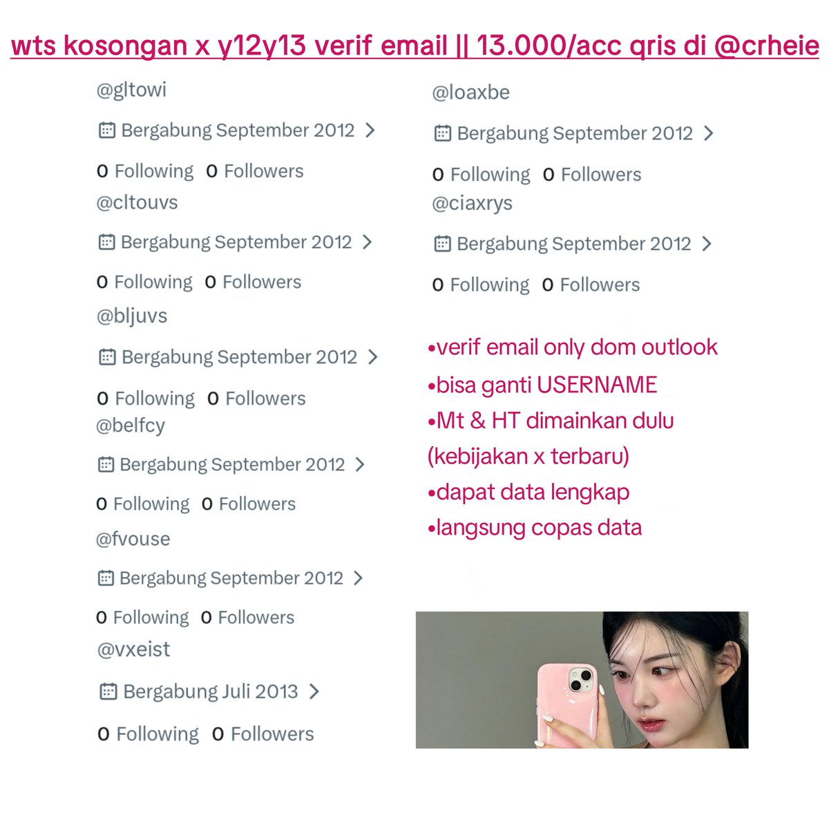 meitysx's tweet photo. @Lilililooooo hii ridii ylama verif email ini kakk harga 13.000 each di @crheie https://t.co/2zrELAah3N