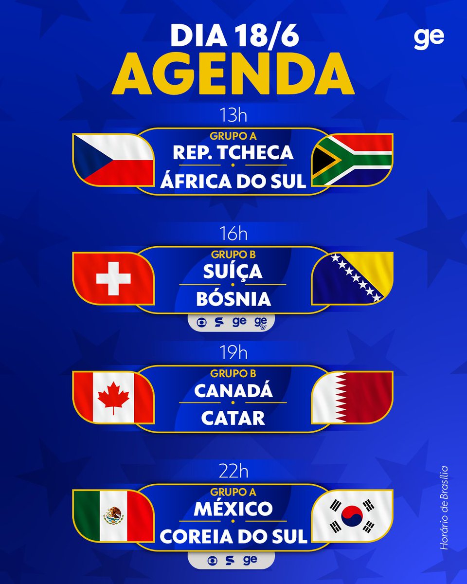 geglobo's tweet photo. Começa a segunda rodada da fase de grupos! Mais quatro jogos agitam a quinta-feira na Copa do Mundo! #CopaNaGlobo #futebol #ge2026 #agenda https://t.co/hdYJD0Gu2v