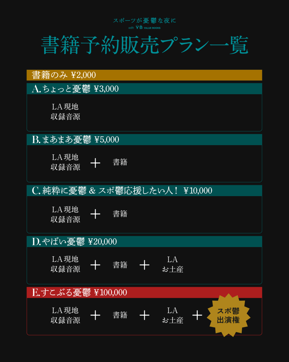 spo_utsu's tweet photo. 【数と期間が限られているお知らせ⚠️】

・書籍のみ：いつまでも何冊でも
・A〜C：7月12日（LA旅が終了）まで
・D：7月7日（LA旅へ出発）まで *残り6個
・E：7月7日（LA旅へ出発）まで *残り2個

逃さないで〜〜！🌚

ご予約はこちらから👇
https://t.co/8o9WYOZVnq https://t.co/YD1LUb6sXN
