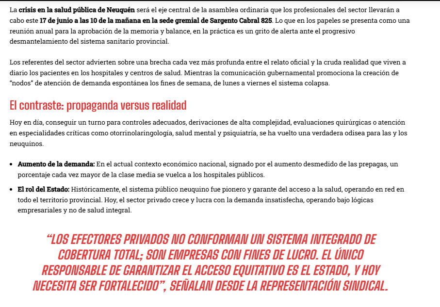 SIPROSAPUNE1's tweet photo. La crisis en la salud pública de Neuquén se profundiza frente a un éxodo de especialistas hacia el sector privado, salarios desfasados por el costo de vida petrolero y un modelo de “dedicación exclusiva” en peligro de extinción.
https://t.co/OoXNYLLC0Y https://t.co/imh8kytfhL